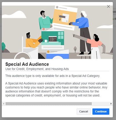 Facebook special ad audience disclaimer